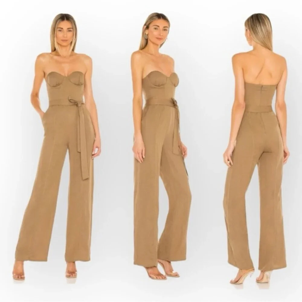 Lovers + Friends Steph Tan Bustier Strapless Belted Waist Tie Jumpsuit S